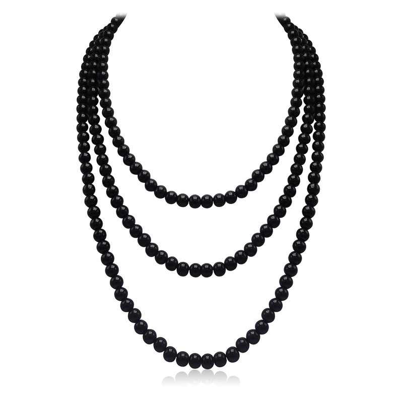 Aisansty Black Long Pearl Necklace for Women Layered Faux Pearl Beads Strand Necklace Costume Jewelry, 69",Diameter Pearl 8MM - Image 1